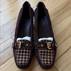 NEW Talbots Brown Houndstooth Loafers with Gold Buckle